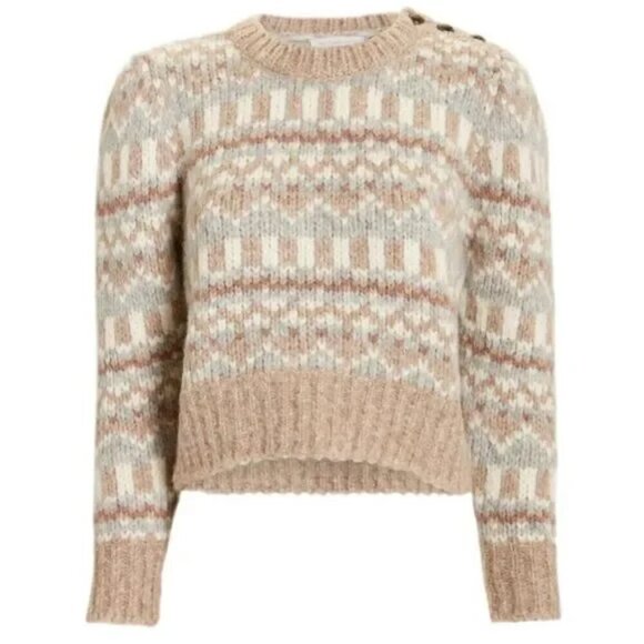 💕LOVESHACKFANCY💕 Cropped Fair Isle Sweater ~ Alpaca Wool Blend Tan Print Small - Picture 7 of 15
